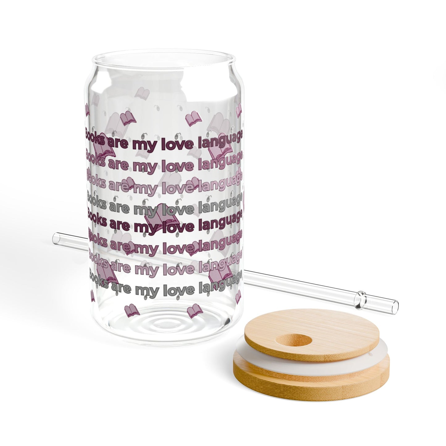 π Books Are My Love Language β 16oz Sipper Glass with Bamboo Lid & Straw