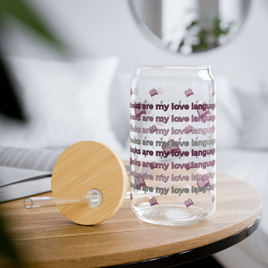 📚 Books Are My Love Language – 16oz Sipper Glass with Bamboo Lid & Straw