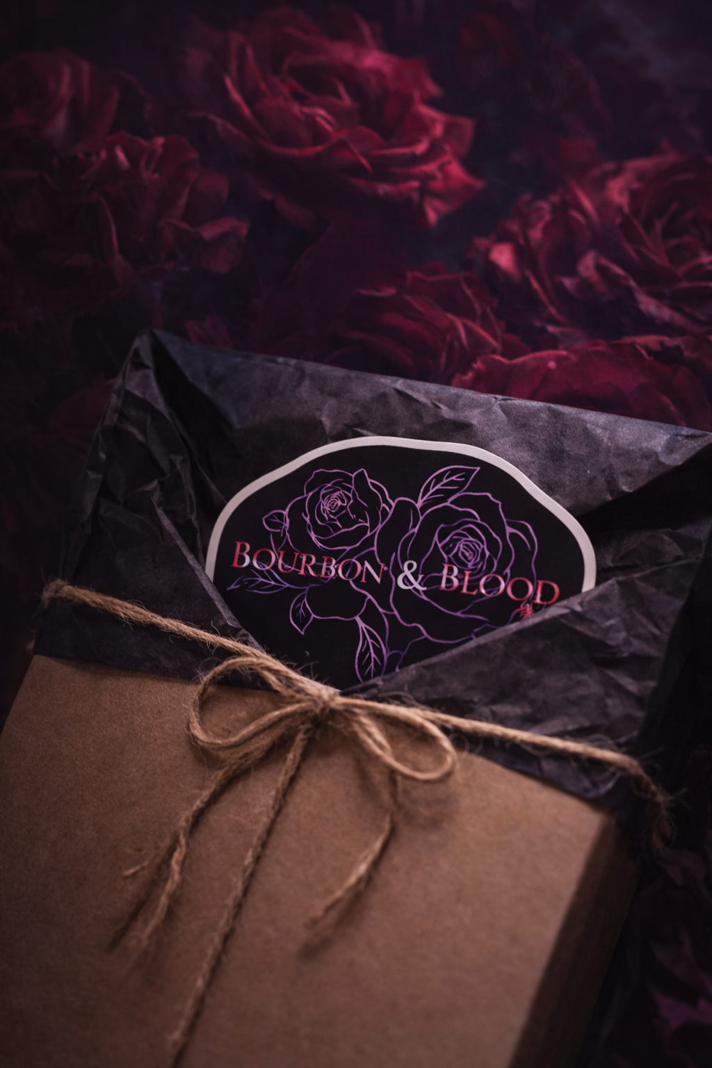 Bourbon & Blood Rose Sticker — Gothic Floral Kiss-Cut Decal