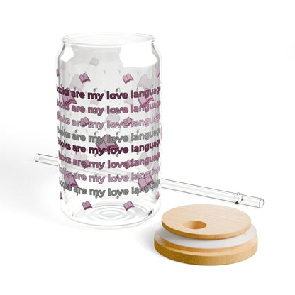 📚 Books Are My Love Language – 16oz Sipper Glass with Bamboo Lid & Straw