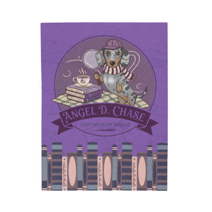 Cozy Mystery Dog Velveteen Plush Blanket – 'Angel D. Chase' Bookish Tea Time Design